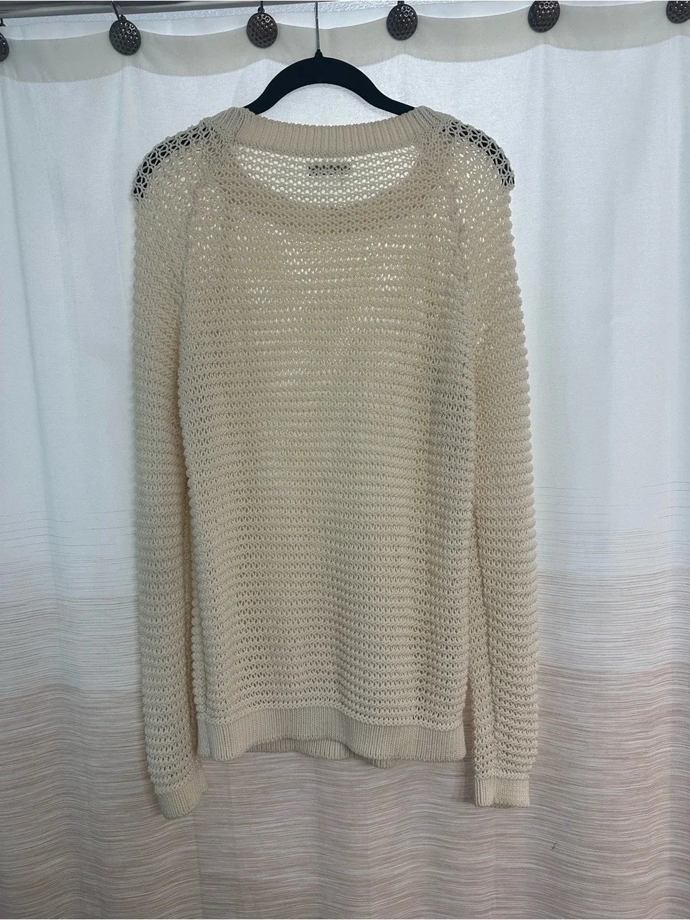 Massimo Dutti Cream Open-Knit Crewneck Sweater